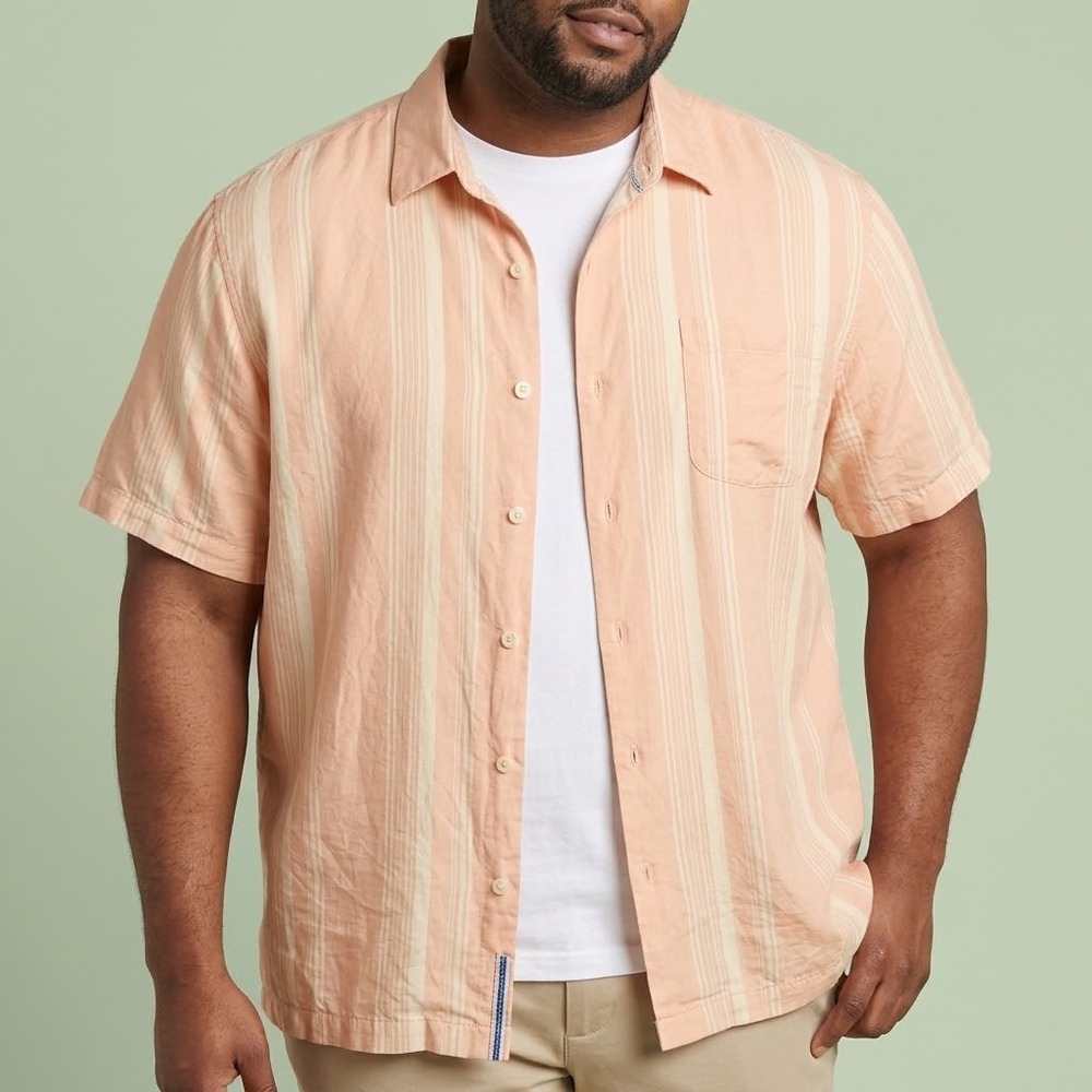 Tommy Bahama Silk‎ Button Up Shirt Men's XL Pink Striped Short Sleeve